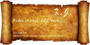 Kubritzky János névjegykártya